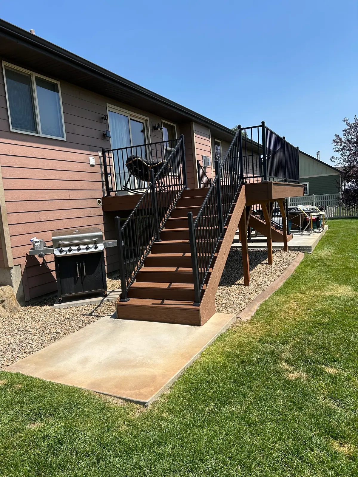 Composite deck stairs and grill area